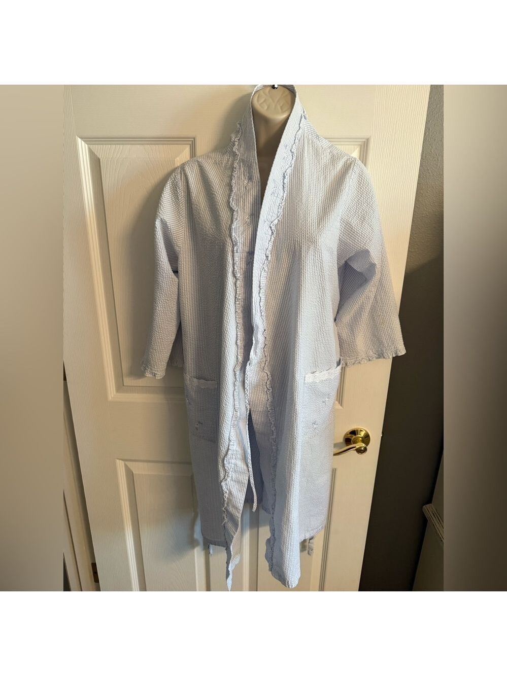 Miss Elaine Blue and White Striped Robe - Picture 3 of 9